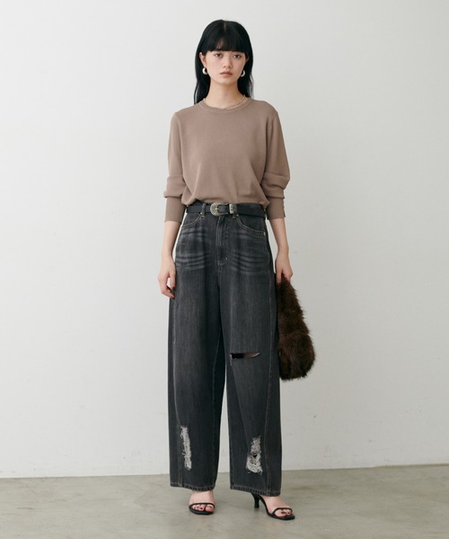 LARUTA(ラルータ)の「【LARUTA】袖口ちび釦シンプルニット(ニット/セーター・レディース・モカ/ネイビー/レッド/オフホワイト/ブラック・FREE)」の13枚目の写真