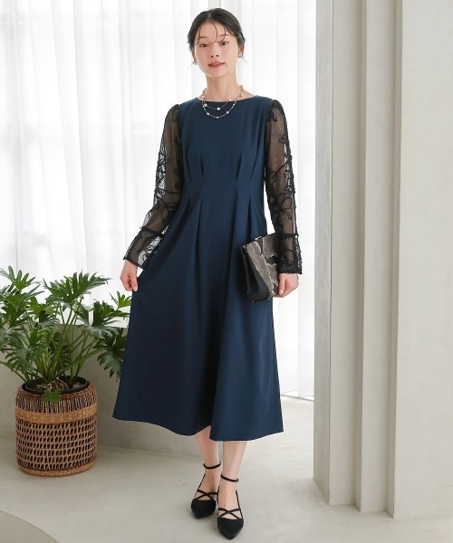 Jolie et Jolie(ジョリーエジョリー)の「モール刺繍チュール使いウエストタックデザインワンピースドレス(ドレス・レディース・ベージュ/ネイビー・M/L/LL/3L/4L/5L)」の19枚目の写真