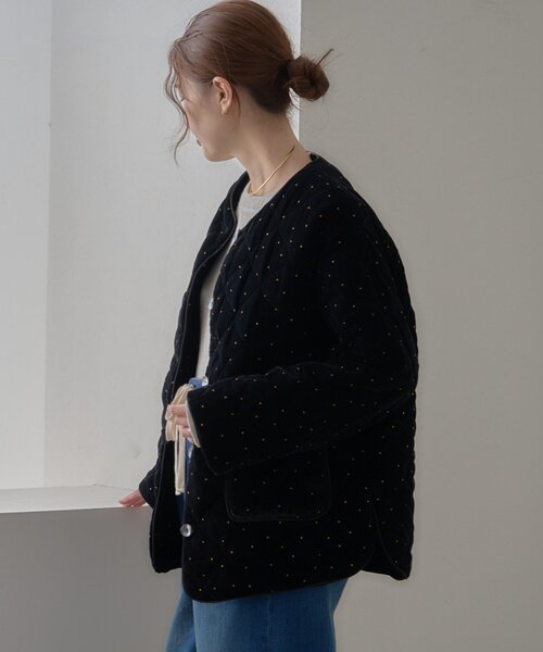 CIAOPANIC TYPY（チャオパニックティピー）の「【aguni】ベロアラメドットプリントキルトジャケット（ノーカラーコート・レディース・ブラック/ブラウン・ONE SIZE）」の10枚目の写真