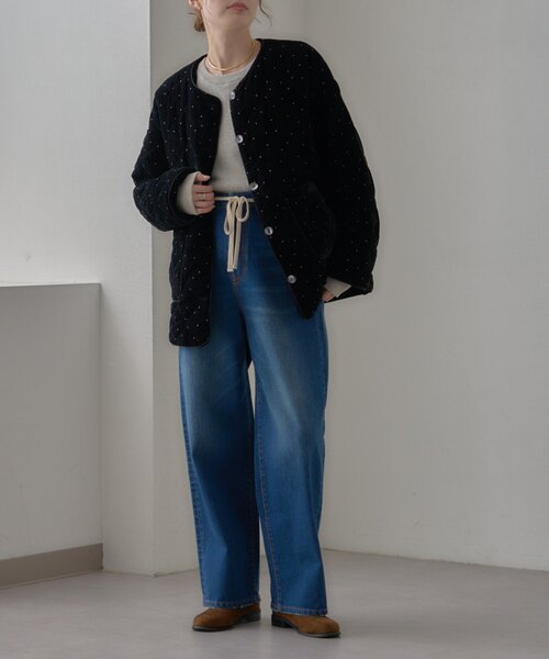 CIAOPANIC TYPY（チャオパニックティピー）の「【aguni】ベロアラメドットプリントキルトジャケット（ノーカラーコート・レディース・ブラック/ブラウン・ONE SIZE）」の14枚目の写真