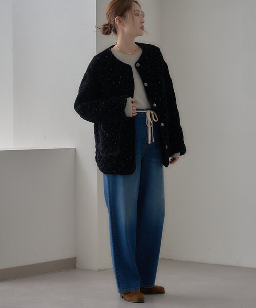 CIAOPANIC TYPY（チャオパニックティピー）の「【aguni】ベロアラメドットプリントキルトジャケット（ノーカラーコート・レディース・ブラック/ブラウン・ONE SIZE）」の11枚目の写真