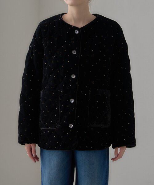 CIAOPANIC TYPY（チャオパニックティピー）の「【aguni】ベロアラメドットプリントキルトジャケット（ノーカラーコート・レディース・ブラック/ブラウン・ONE SIZE）」の15枚目の写真