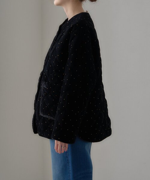 CIAOPANIC TYPY（チャオパニックティピー）の「【aguni】ベロアラメドットプリントキルトジャケット（ノーカラーコート・レディース・ブラック/ブラウン・ONE SIZE）」の13枚目の写真