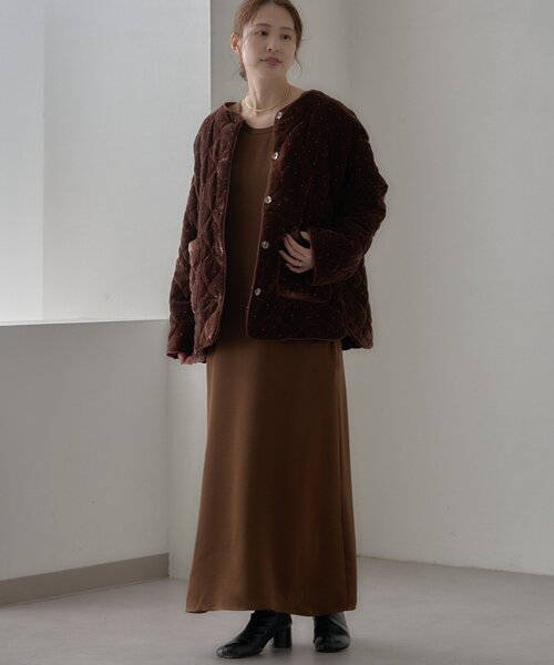 CIAOPANIC TYPY（チャオパニックティピー）の「【aguni】ベロアラメドットプリントキルトジャケット（ノーカラーコート・レディース・ブラック/ブラウン・ONE SIZE）」の7枚目の写真