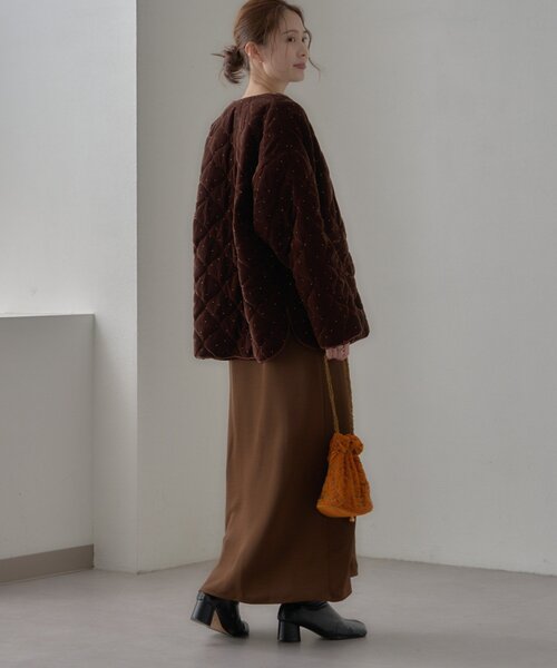 CIAOPANIC TYPY（チャオパニックティピー）の「【aguni】ベロアラメドットプリントキルトジャケット（ノーカラーコート・レディース・ブラック/ブラウン・ONE SIZE）」の9枚目の写真