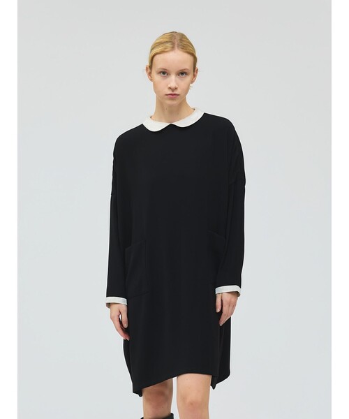 2025AW商品 ミズイロインド 衿付きサテンコクーンワンピース セール】mizuiro ind 衿付きサテンコクーンワンピース（ワンピース