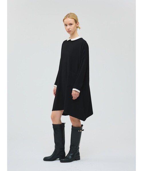 2025AW商品 ミズイロインド 衿付きサテンコクーンワンピース セール】mizuiro ind 衿付きサテンコクーンワンピース（ワンピース