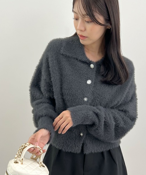 Futier land（フューティアランド）の「ふわもこビジューボタンカーディガン（カーディガン/ボレロ・レディース・チャコールグレー/アイボリー/ピンク・FREE）」の10枚目の写真