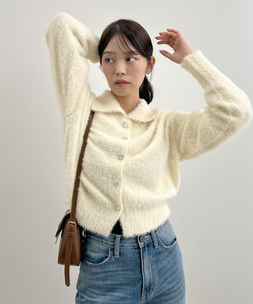 Futier land（フューティアランド）の「ふわもこビジューボタンカーディガン（カーディガン/ボレロ・レディース・チャコールグレー/アイボリー/ピンク・FREE）」の11枚目の写真