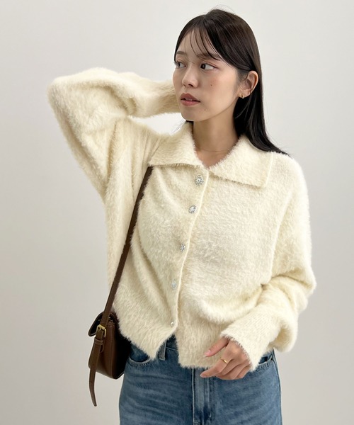Futier land（フューティアランド）の「ふわもこビジューボタンカーディガン（カーディガン/ボレロ・レディース・チャコールグレー/アイボリー/ピンク・FREE）」の14枚目の写真