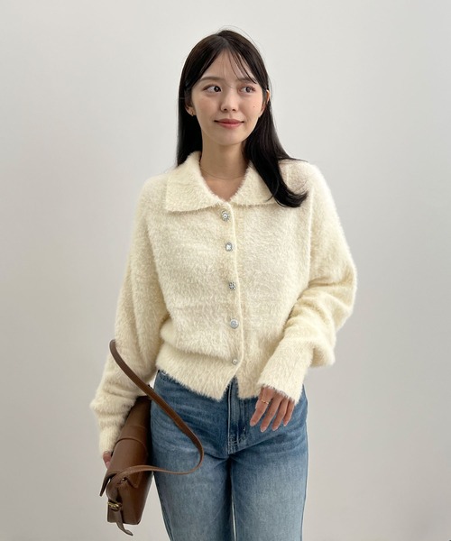 Futier land（フューティアランド）の「ふわもこビジューボタンカーディガン（カーディガン/ボレロ・レディース・チャコールグレー/アイボリー/ピンク・FREE）」の16枚目の写真