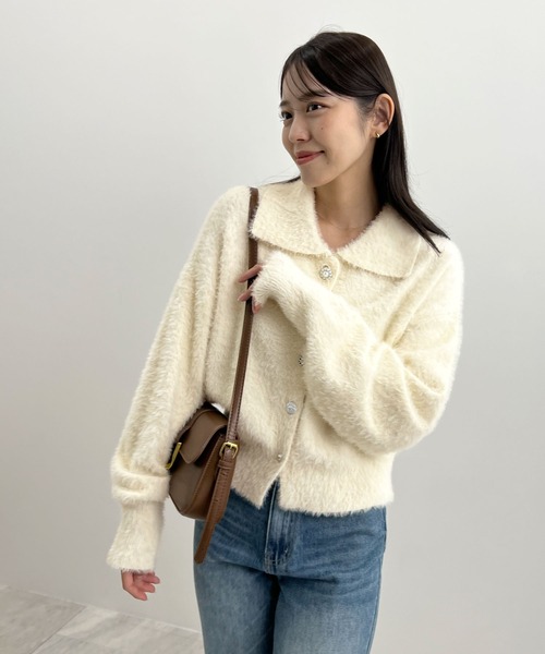 Futier land（フューティアランド）の「ふわもこビジューボタンカーディガン（カーディガン/ボレロ・レディース・チャコールグレー/アイボリー/ピンク・FREE）」の17枚目の写真