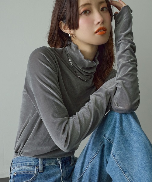 ReDial(リダイアル)の「シアーベロアトップス(Tシャツ/カットソー・レディース・オフホワイト/ライトグレー/ブラック/グレー・L/M/LL/3L)」の7枚目の写真