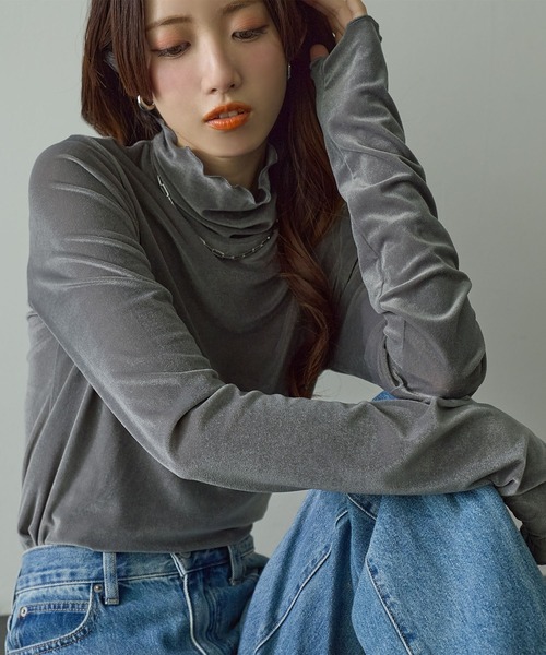 ReDial(リダイアル)の「シアーベロアトップス(Tシャツ/カットソー・レディース・オフホワイト/ライトグレー/ブラック/グレー・L/M/LL/3L)」の8枚目の写真
