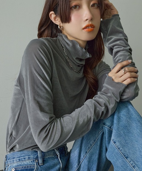 ReDial(リダイアル)の「シアーベロアトップス(Tシャツ/カットソー・レディース・オフホワイト/ライトグレー/ブラック/グレー・L/M/LL/3L)」の9枚目の写真