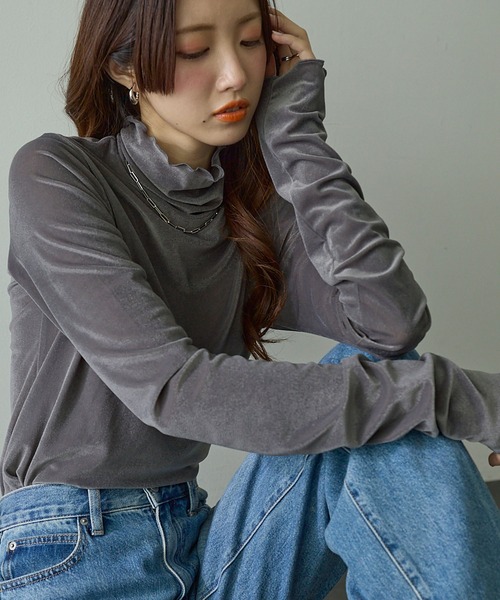 ReDial(リダイアル)の「シアーベロアトップス(Tシャツ/カットソー・レディース・オフホワイト/ライトグレー/ブラック/グレー・L/M/LL/3L)」の10枚目の写真