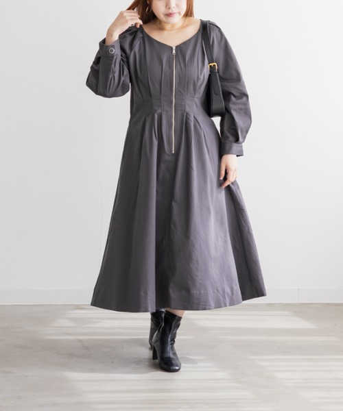 CLETTE(クレット)の「CLETTEオリジナルフロントジップウエストタックワンピース(ワンピース・レディース・パープル/カーキ/ブラック・LL/3L/4L)」の14枚目の写真