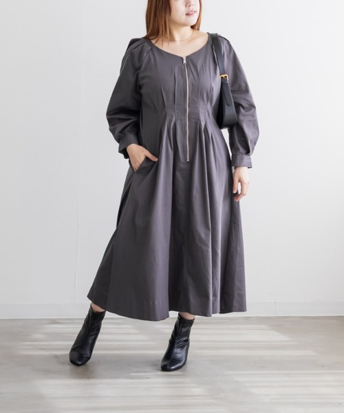 CLETTE(クレット)の「CLETTEオリジナルフロントジップウエストタックワンピース(ワンピース・レディース・パープル/カーキ/ブラック・LL/3L/4L)」の16枚目の写真
