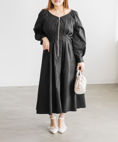 CLETTE(クレット)の「CLETTEオリジナルフロントジップウエストタックワンピース(ワンピース・レディース・パープル/カーキ/ブラック・LL/3L/4L)」の4枚目の写真