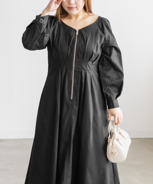CLETTE(クレット)の「CLETTEオリジナルフロントジップウエストタックワンピース(ワンピース・レディース・パープル/カーキ/ブラック・LL/3L/4L)」の8枚目の写真