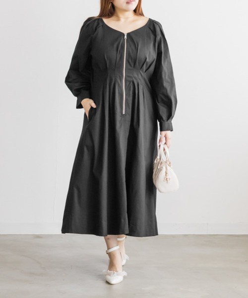 CLETTE(クレット)の「CLETTEオリジナルフロントジップウエストタックワンピース(ワンピース・レディース・パープル/カーキ/ブラック・LL/3L/4L)」の5枚目の写真