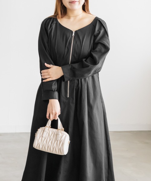 CLETTE(クレット)の「CLETTEオリジナルフロントジップウエストタックワンピース(ワンピース・レディース・パープル/カーキ/ブラック・LL/3L/4L)」の7枚目の写真