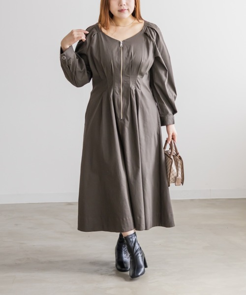 CLETTE(クレット)の「CLETTEオリジナルフロントジップウエストタックワンピース(ワンピース・レディース・パープル/カーキ/ブラック・LL/3L/4L)」の10枚目の写真