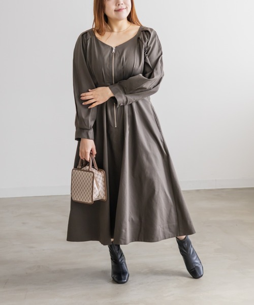 CLETTE(クレット)の「CLETTEオリジナルフロントジップウエストタックワンピース(ワンピース・レディース・パープル/カーキ/ブラック・LL/3L/4L)」の11枚目の写真