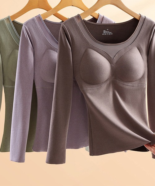 2点セット】ソリッドカラー ラウンドネック カップ付き インナー