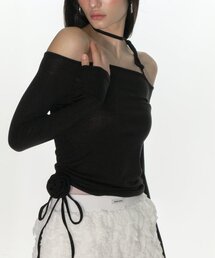 CRANK（クランク）の「Rose string off-shoulder top_black（Tシャツ/カットソー・レディース）」