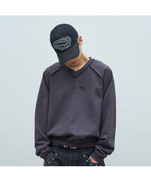 SUPERSUB（スーパーサブ）の「Linestar V-neck Overfit Crop Sweatshirt - Charcoal（スウェット・メンズ）」