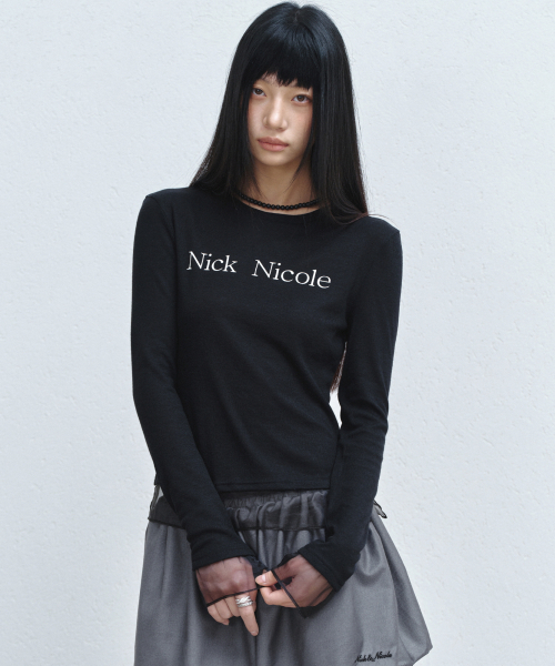 NICK&NICOLE(ニックアンドニコール)の「NICOLE SHEER LAYERED LOGO SLEEVE TOP_BLACK(Tシャツ/カットソー・レディース・その他・FREE)」の1枚目の写真