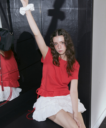 Eyelet Frill Half T-shirt Red