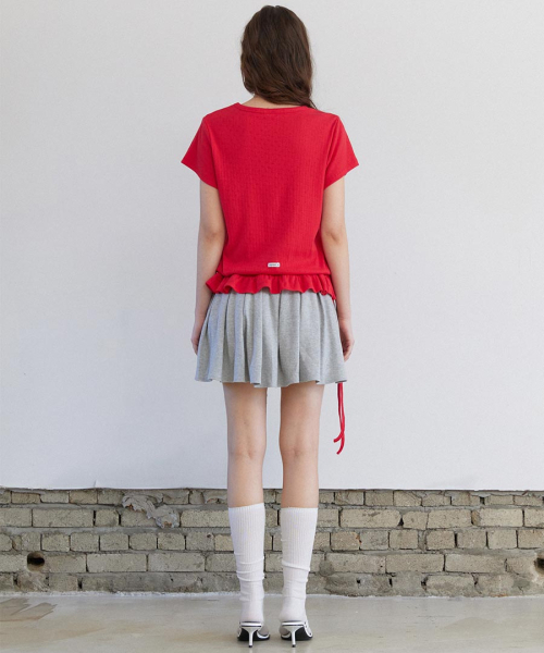 RENSE（レンセ）の「Eyelet Frill Half T-shirt Red（Tシャツ/カットソー・レディース・その他・OS）」の3枚目の写真