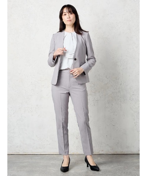 Perfect Suit FActory(パーフェクトスーツファクトリー)の「杢調プレーンスーツ テーパードパンツ グレー/カーキ/ネイビー(M.グレー)【マシンウォッシャブル】(スラックス・レディース・ネイビー/グレー/カーキ・9号/7号/11号/13号)」の7枚目の写真