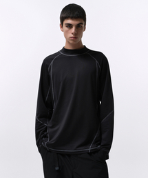 [シティレジャー] ストラクチャードモックネック長袖Tシャツ [ブラック]