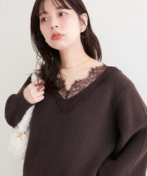 【WEB限定】レースVネックニット