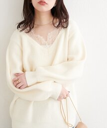 【WEB限定】レースVネックニット