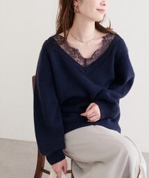 natural couture | 【WEB限定】レースVネックニット(ニット/セーター)