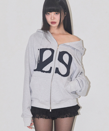 ILLIGO（イリゴ）の「129 Logo Patch Hoodie Zip-Up White Melange（パーカー）」