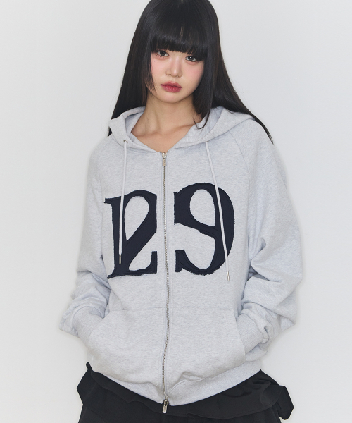セール】129 ロゴパッチ フードパーカー ジップアップ ホワイト