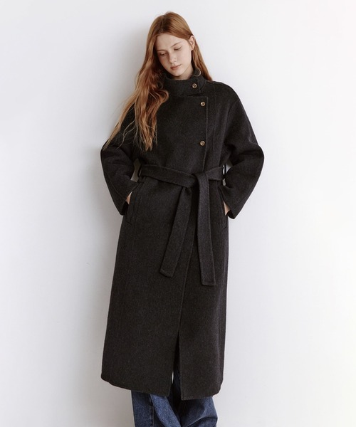 セール】スタンドカラー ダブルフェイス ウールロングコート FD25W133