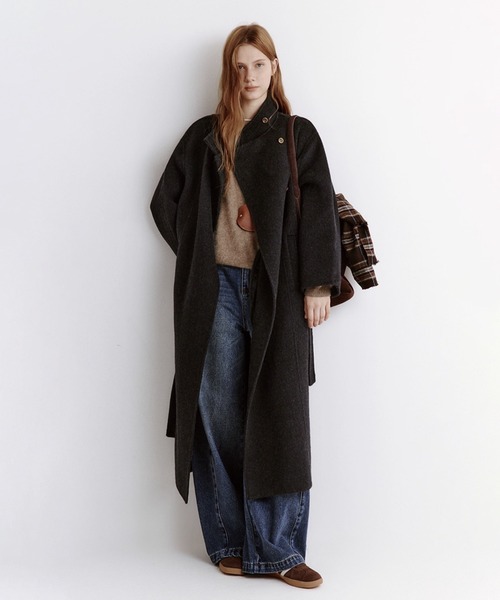 セール】スタンドカラー ダブルフェイス ウールロングコート FD25W133