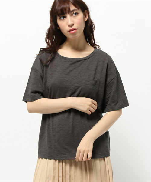 OUTLET（アウトレット）の「【Discoat Petit】粗杢ポケ付T（Tシャツ/カットソー・レディース・オフホワイト/チャコールグレー/杢グレー・FREE）」の2枚目の写真