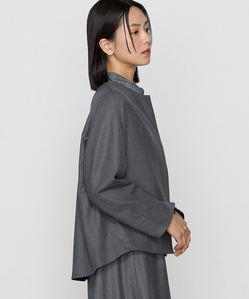 K.T KIYOKO TAKASE(キヨコタカセ)の「〔 Sサイズ 〕 【2WAY】ストレッチフラノ ノーカラーブルゾンジャケット(ノーカラージャケット・レディース・ブラウン/グレー・5号/3号)」の6枚目の写真