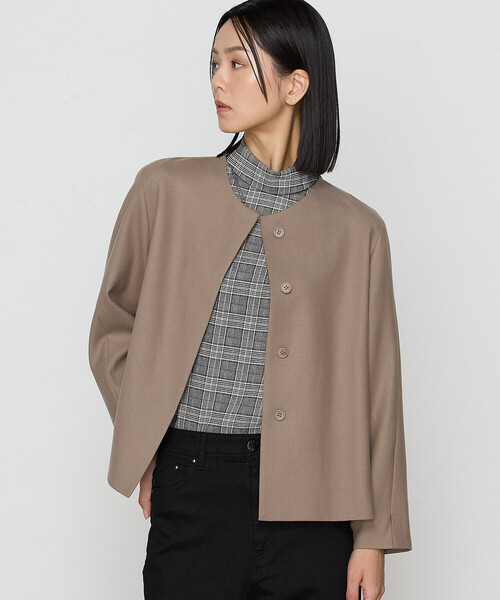 K.T KIYOKO TAKASE(キヨコタカセ)の「〔 Sサイズ 〕 【2WAY】ストレッチフラノ ノーカラーブルゾンジャケット(ノーカラージャケット・レディース・ブラウン/グレー・5号/3号)」の10枚目の写真