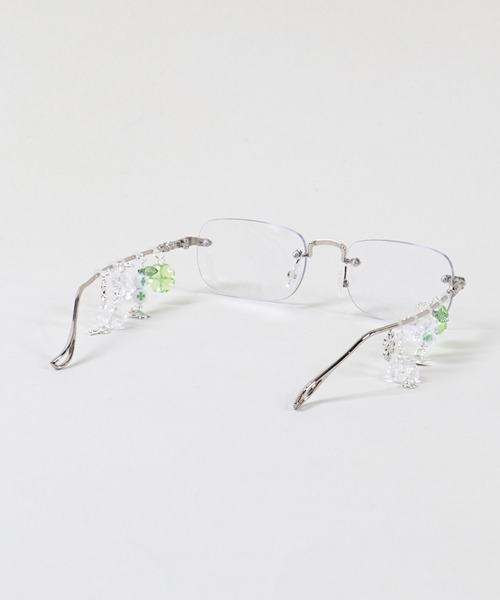 チャーム付きリムレスメガネ/フレームレスメガネ/サイドビーズ（メガネ