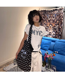 デニムパッチグラフィックドットTシャツ_アイボリー