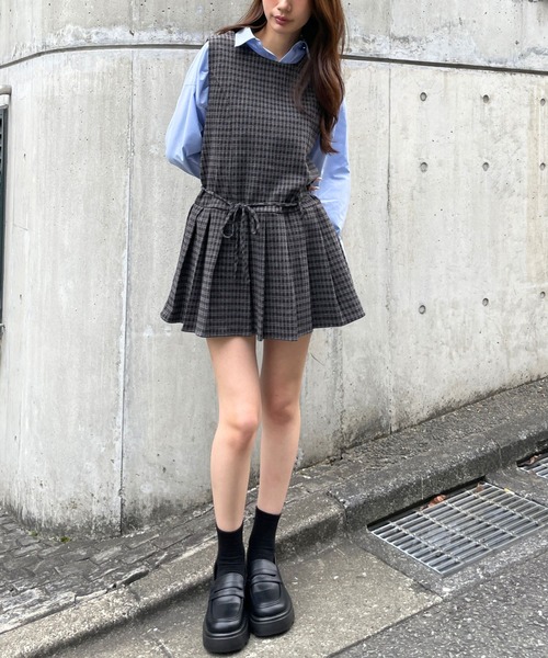 セール】3.3 Field Trip／ウールライクプリーツチェックジャンスカ