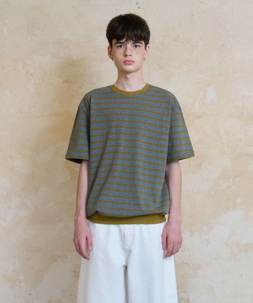 NOUN(ノウン)の「stripe sweat t-shirts (charcoal)(Tシャツ/カットソー・メンズ・その他・1/2)」の1枚目の写真